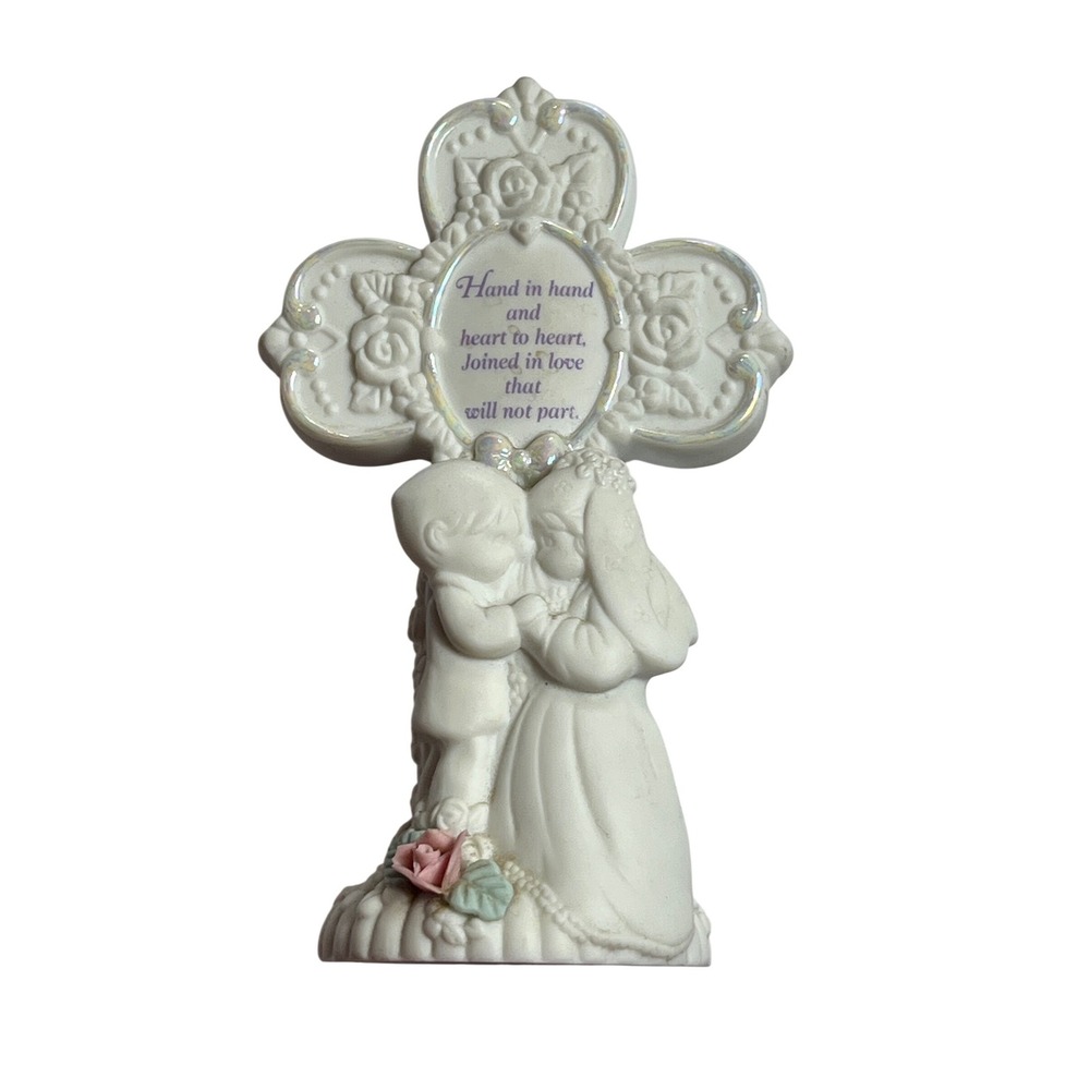 Precious Moments Wedding Cross Figurine Bride Groom Enesco 1994‎ Porcelain 5.5"